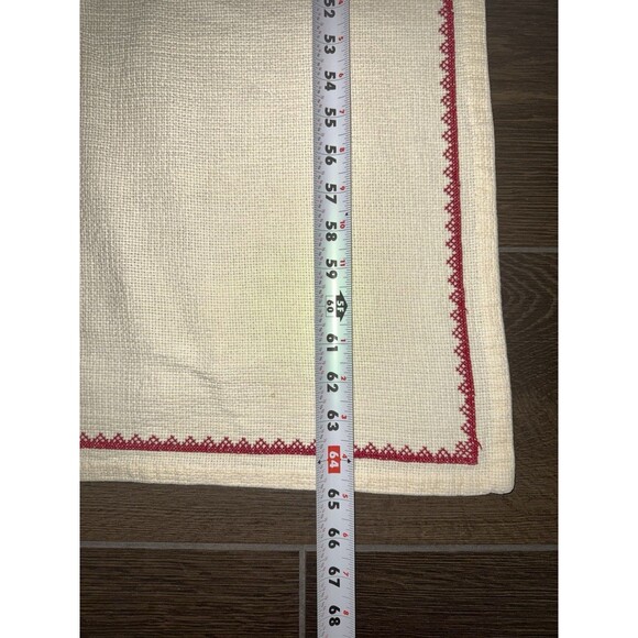 Vintage Christmas Tablecloth Nordic Red Cross Stitch 116x65” Cream Holiday Folk - Picture 14 of 16